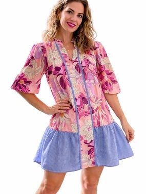 THML | Pink Floral Drop Waist Dress Sz S EUC